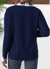 Plus Size Navy Patchwork Plaid Long Sleeve Sweatshirt