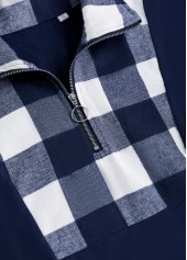 Plus Size Navy Patchwork Plaid Long Sleeve Sweatshirt