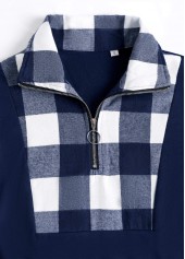 Plus Size Navy Patchwork Plaid Long Sleeve Sweatshirt