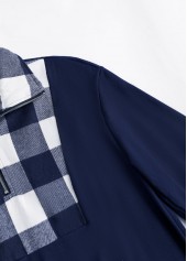 Plus Size Navy Patchwork Plaid Long Sleeve Sweatshirt