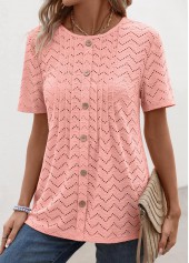 Tuck Stitch Light Pink Short Sleeve T Shirt