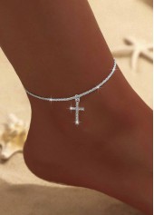 Silvery White Rhinestone Cross Alloy Anklet