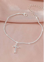 Silvery White Rhinestone Cross Alloy Anklet