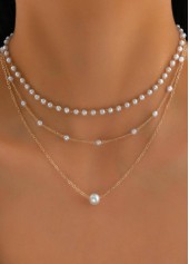 Silvery White Layered Alloy Pearl Necklace