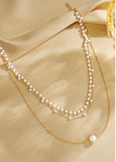 Silvery White Layered Alloy Pearl Necklace