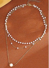 Silvery White Layered Alloy Pearl Necklace