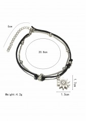 Layered Design Beaded Black Alloy Anklet