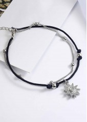 Layered Design Beaded Black Alloy Anklet