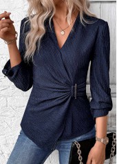 Surplice Navy Long Sleeve V Neck Shirt