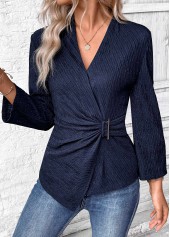 Surplice Navy Long Sleeve V Neck Shirt