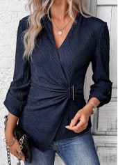 Surplice Navy Long Sleeve V Neck Shirt