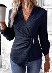 Surplice Navy Long Sleeve V Neck Shirt