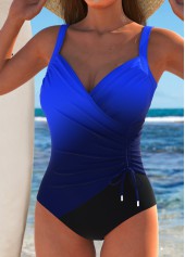 Ombre Drawstring Royal Blue One Piece Swimwear