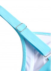 Tropical Plants Print Drawstring Cyan One Piece Swimwear