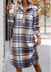 Plaid Tummy Coverage Multi Color Long Sleeve Dress