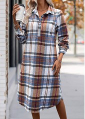 Plaid Tummy Coverage Multi Color Long Sleeve Dress