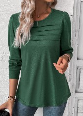 Long Sleeve Round Neck Green T Shirt