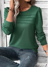Long Sleeve Round Neck Green T Shirt
