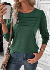 Long Sleeve Round Neck Green T Shirt