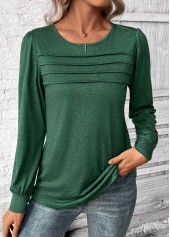 Long Sleeve Round Neck Green T Shirt