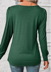 Long Sleeve Round Neck Green T Shirt