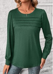 Long Sleeve Round Neck Green T Shirt