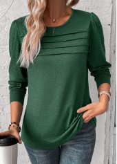 Long Sleeve Round Neck Green T Shirt