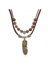 Feather Beaded Dark Coffee Alloy Necklace