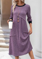 Plus Size Tummy Coverage Dusty Purple Long Sleeve Dress