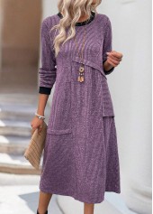 Plus Size Tummy Coverage Dusty Purple Long Sleeve Dress