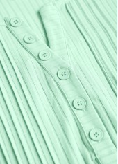 Patchwork Light Green Long Sleeve Split Neck T Shirt