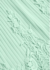 Patchwork Light Green Long Sleeve Split Neck T Shirt