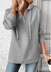 Plus Size Grey Embroidery Long Sleeve Hoodie