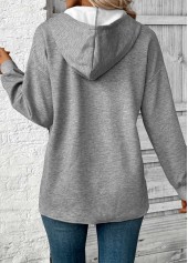 Plus Size Grey Embroidery Long Sleeve Hoodie