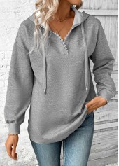 Plus Size Grey Embroidery Long Sleeve Hoodie