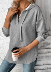 Plus Size Grey Embroidery Long Sleeve Hoodie