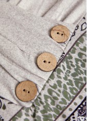 Leopard Button Light Camel Long Sleeve T Shirt