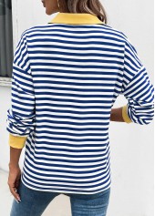 Striped Patchwork Navy Long Sleeve T Shirt