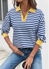 Striped Patchwork Navy Long Sleeve T Shirt