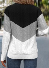 Jacquard Black Long Sleeve Turn Down Collar Sweatshirt