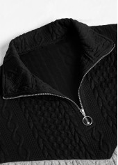 Jacquard Black Long Sleeve Turn Down Collar Sweatshirt