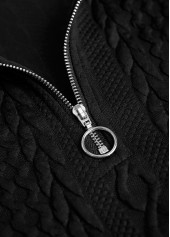 Jacquard Black Long Sleeve Turn Down Collar Sweatshirt