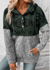 Tribal Print Patchwork Grey Long Sleeve Hoodie