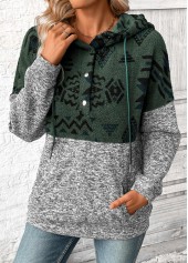 Tribal Print Patchwork Grey Long Sleeve Hoodie