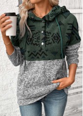 Tribal Print Patchwork Grey Long Sleeve Hoodie