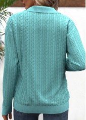 Geometric Print Zipper Mint Green Long Sleeve Sweatshirt