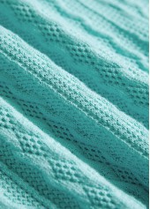 Geometric Print Zipper Mint Green Long Sleeve Sweatshirt