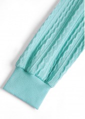 Geometric Print Zipper Mint Green Long Sleeve Sweatshirt