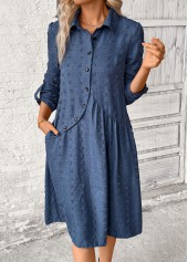 Patchwork Denim Blue A Line Long Sleeve Dress