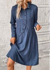 Patchwork Denim Blue A Line Long Sleeve Dress